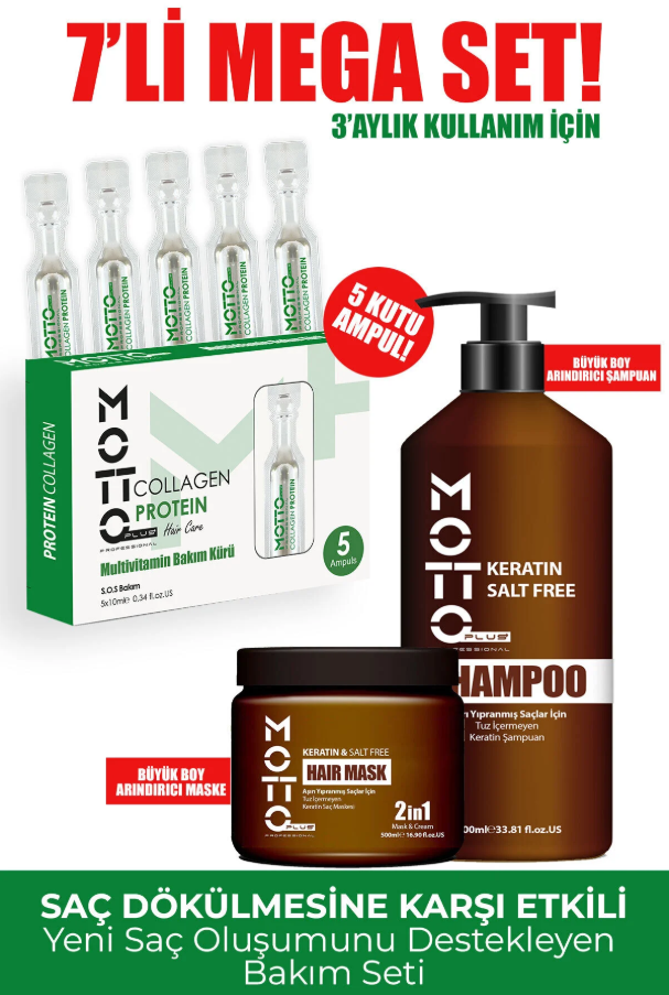 7'li MEGA SET Dökülme Önleyici ve Saç Oluşumunu Destekleyen Şok Bakım Seti